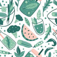 Deken met foto Watermeloen patronen Vegan groenten doodle patroon  © Elena