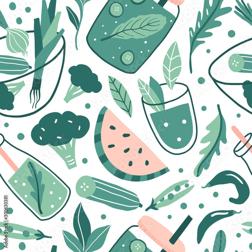 Hand drawn doodle vegan seamless pattern