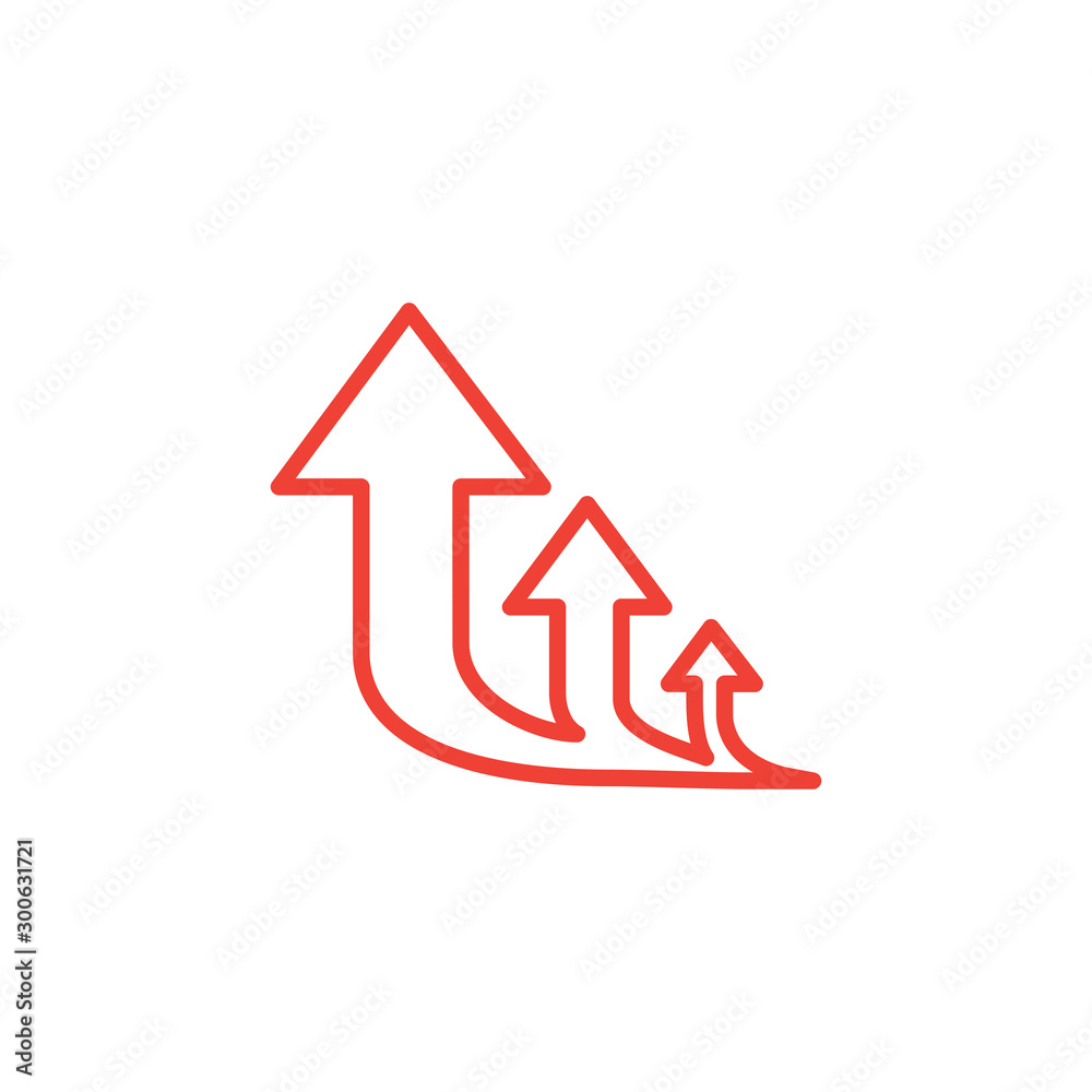 Three Arrow Sign Direction One way. Flat Line Road Direction Red Vector Illustration. Three Arrow Sign Direction One way. Flat Line Road Direction Red Vector Illustration.