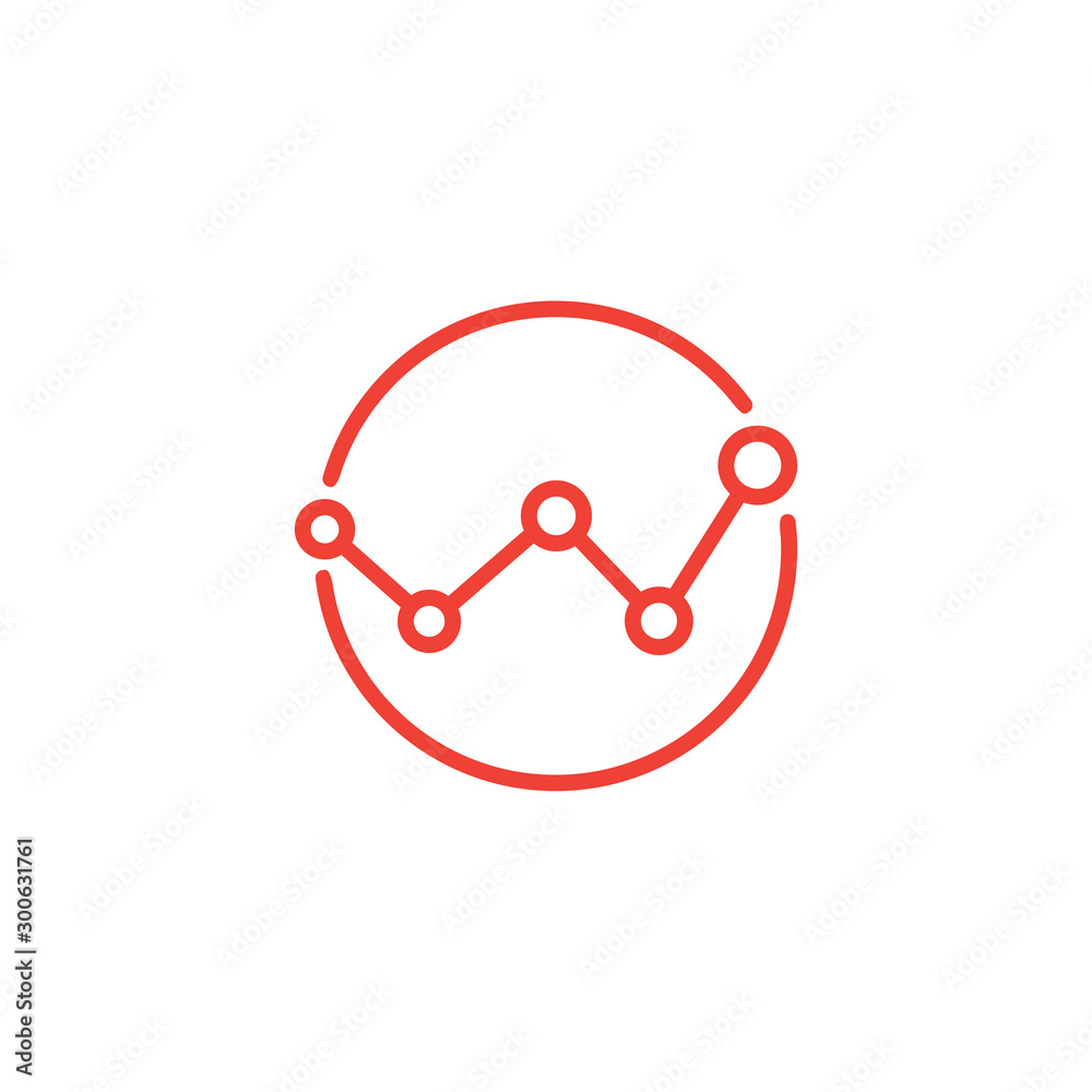 Analytics Line Red Icon On White Background. Red Flat Style Vector Illustration. Analytics Line Red Icon On White Background. Red Flat Style Vector Illustration.