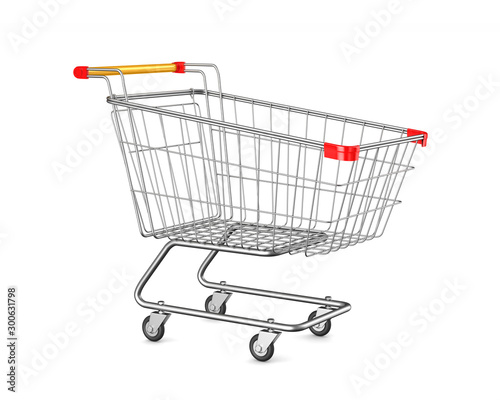 shopping cart on white background. Isolated 3D illustration