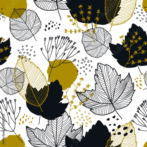 Fototapet Vector autumn leaves seamless pattern