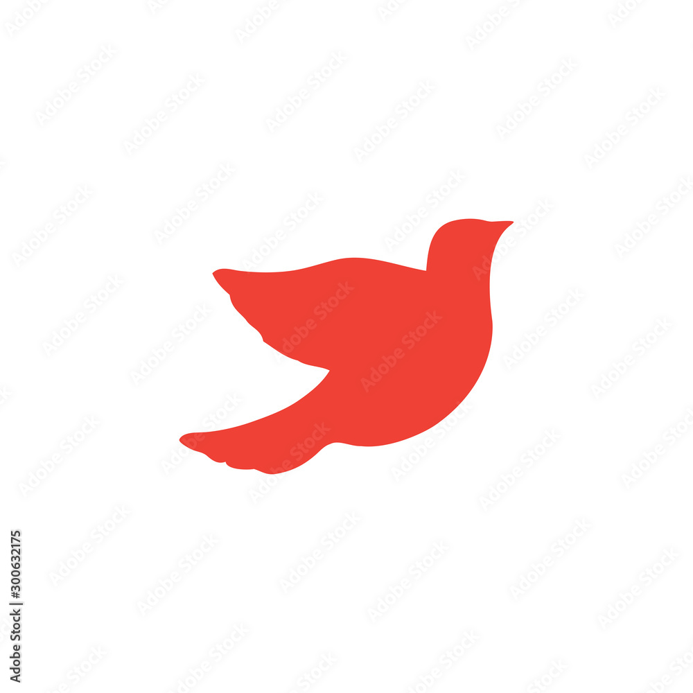 Bird Red Icon On White Background. Red Flat Style Vector Illustration.