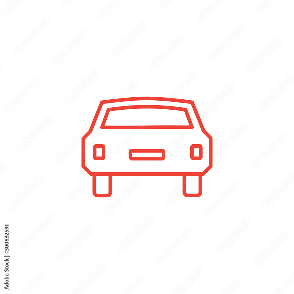 Car Line Red Icon On White Background. Red Flat Style Vector Illustration.