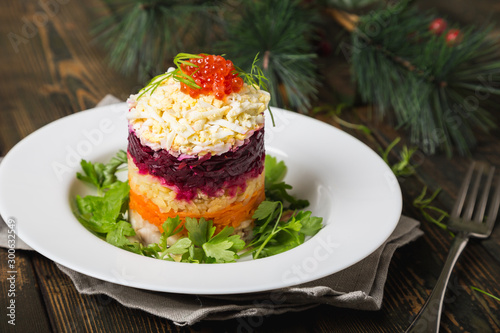 Herring under a Fur Coat. Traditional Russian holiday salad