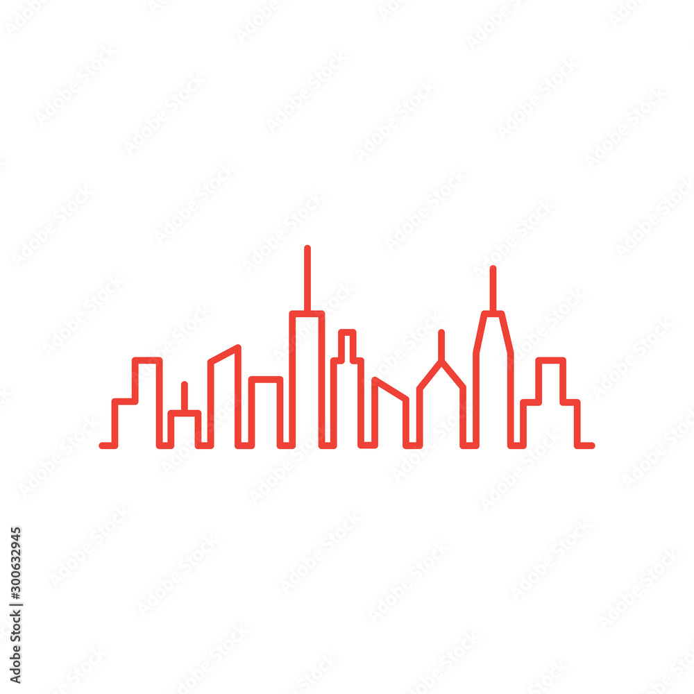 Cityscape Line Red Icon On White Background. Red Flat Style Vector Illustration. Cityscape Line Red Icon On White Background. Red Flat Style Vector Illustration.