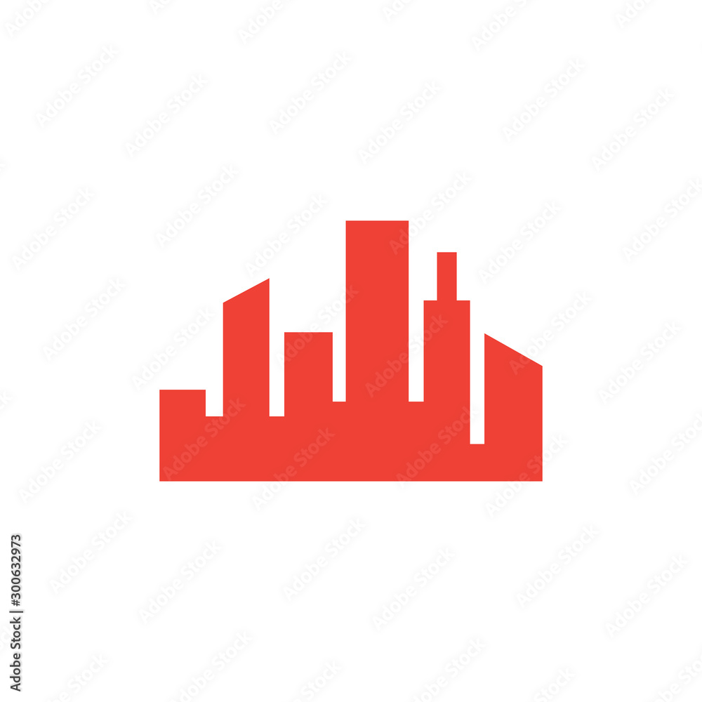 Fototapeta premium Cityscape Red Icon On White Background. Red Flat Style Vector Illustration.
