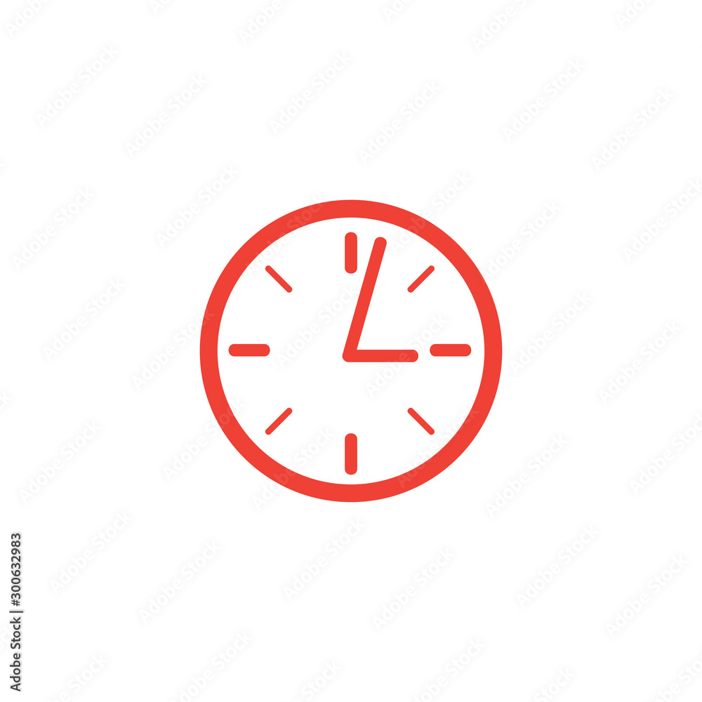 Clock Red Icon On White Background. Red Flat Style Vector Illustration. Clock Red Icon On White Background. Red Flat Style Vector Illustration.
