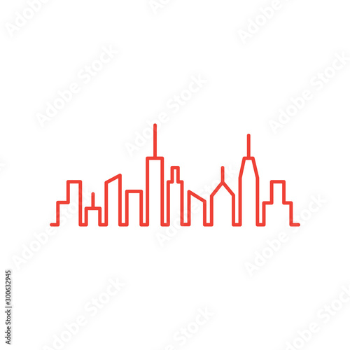 Cityscape Line Red Icon On White Background. Red Flat Style Vector Illustration.