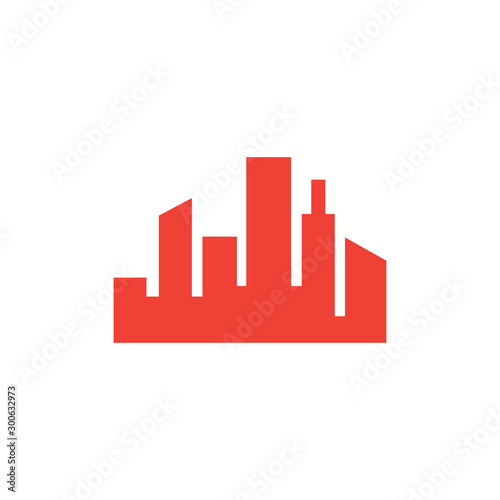 Cityscape Red Icon On White Background. Red Flat Style Vector Illustration.