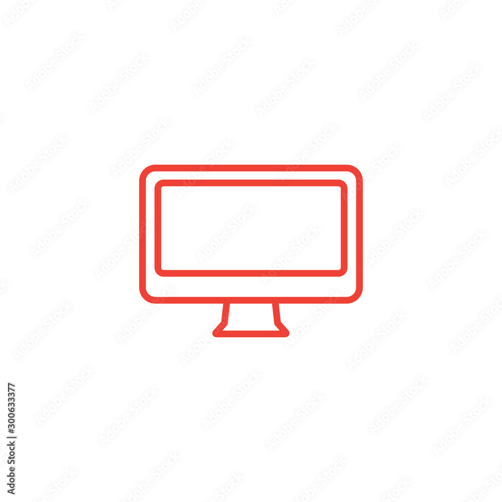 Computer Monitor Line Red Icon On White Background. Red Flat Style Vector Illustration. Computer Monitor Line Red Icon On White Background. Red Flat Style Vector Illustration.
