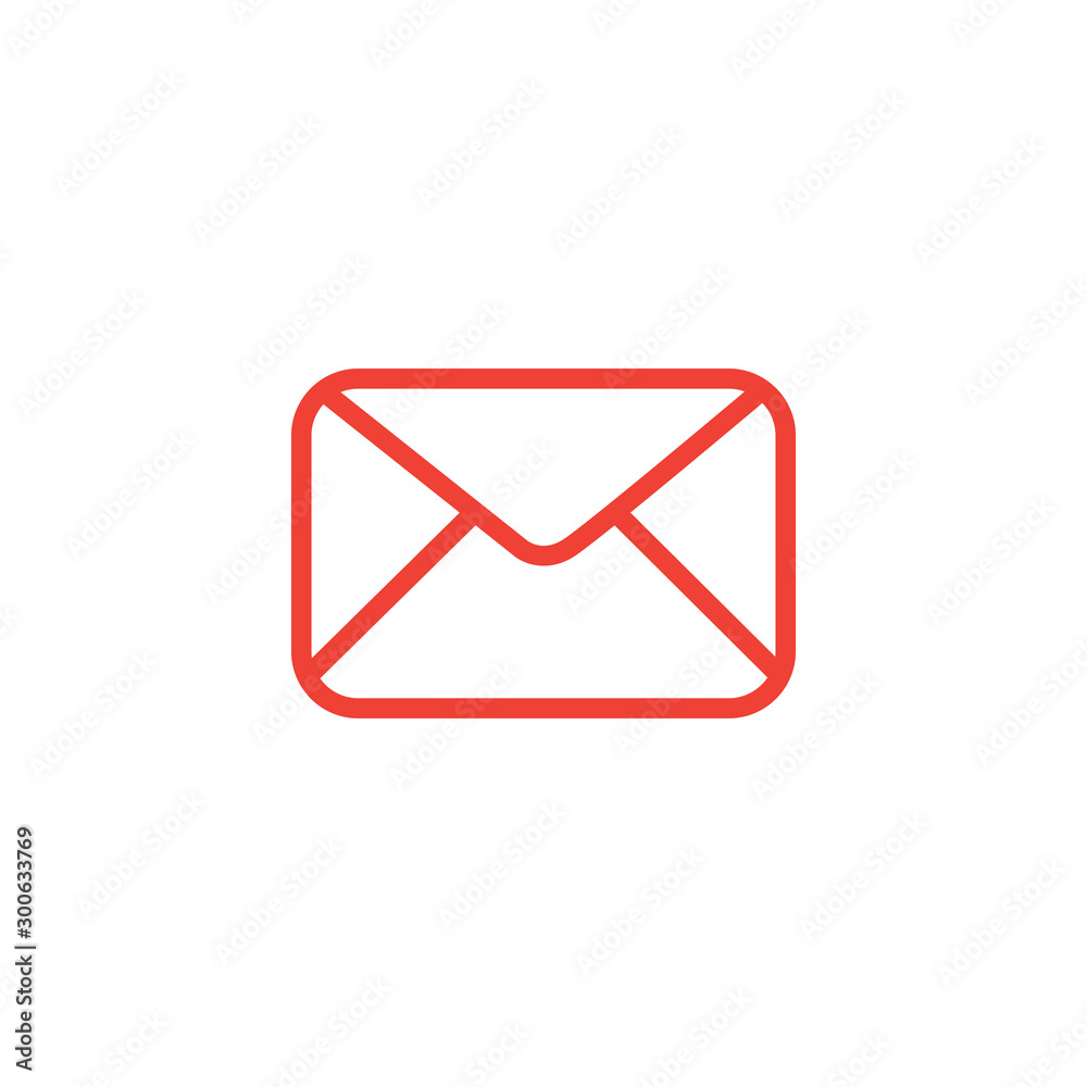 Email Line Red Icon On White Background. Red Flat Style Vector Illustration. Email Line Red Icon On White Background. Red Flat Style Vector Illustration.