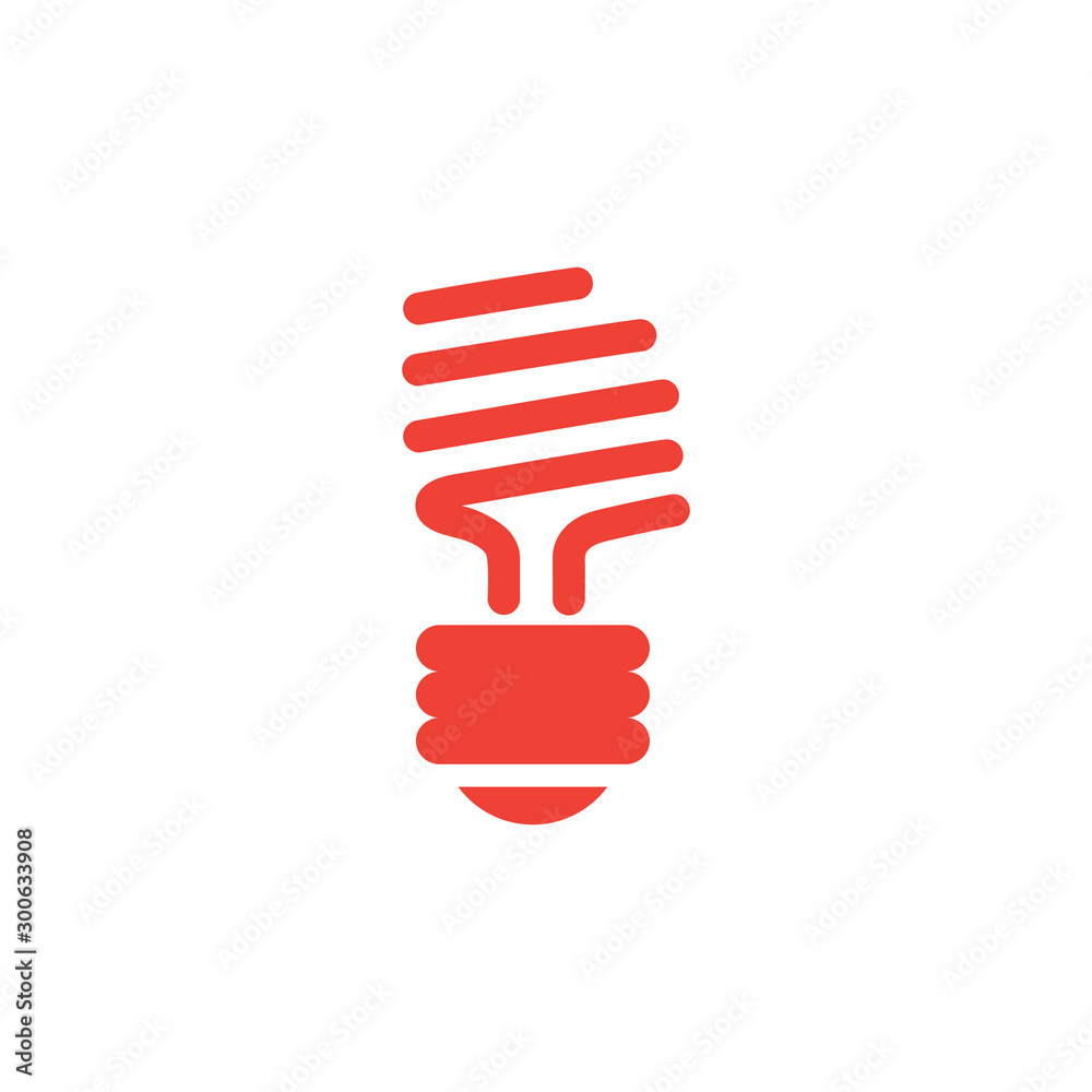 Energy Saving Bulb Red Icon On White Background. Red Flat Style Vector Illustration. Energy Saving Bulb Red Icon On White Background. Red Flat Style Vector Illustration.