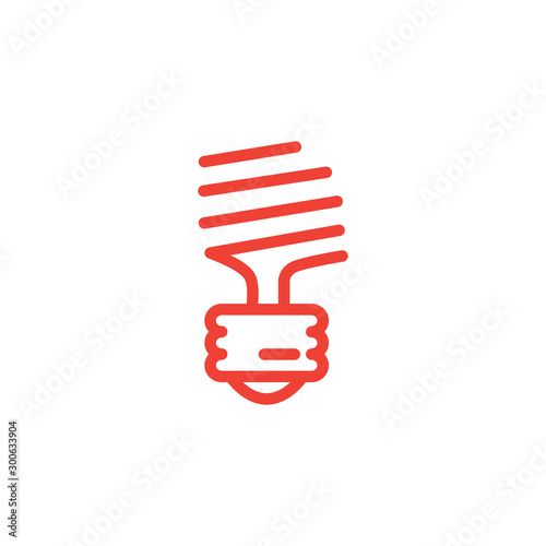 Energy Saving Bulb Line Red Icon On White Background. Red Flat Style Vector Illustration.