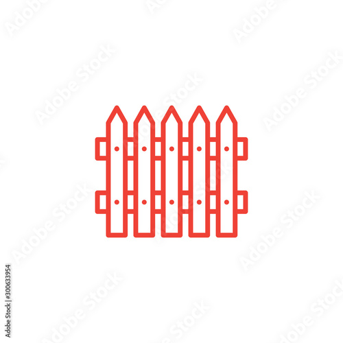 Fence Line Red Icon On White Background. Red Flat Style Vector Illustration.