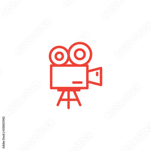Film Camera Line Red Icon On White Background. Red Flat Style Vector Illustration.