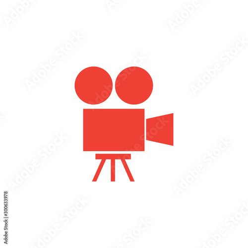 Film Camera Red Icon On White Background. Red Flat Style Vector Illustration.