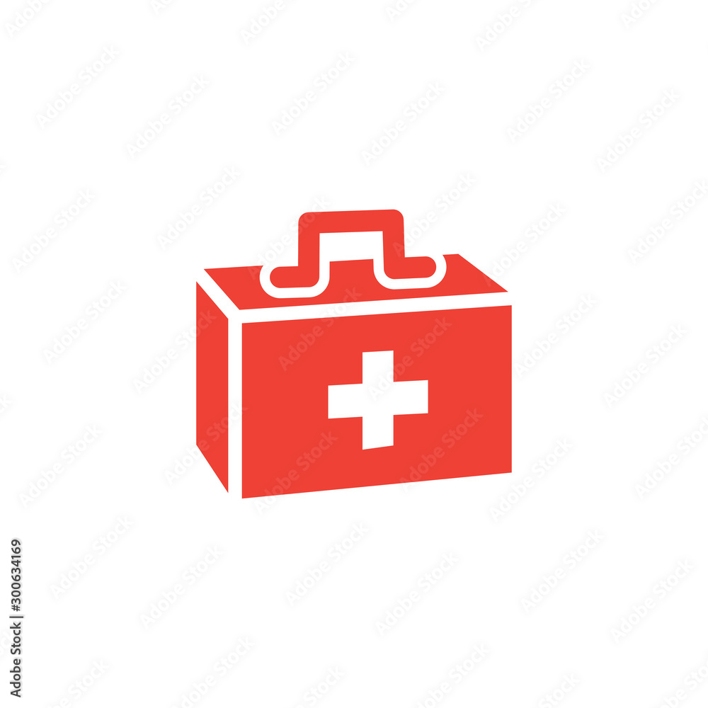 First Aid Box Red Icon On White Background. Red Flat Style Vector Illustration.