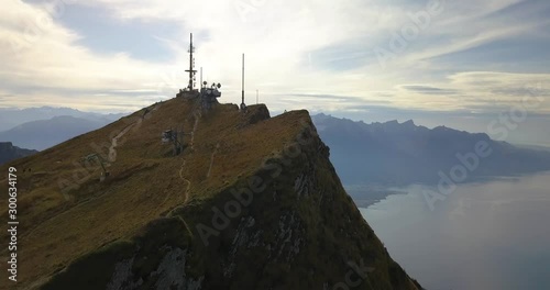 4k drone shot of lake geneva from rochez de naye in autumn