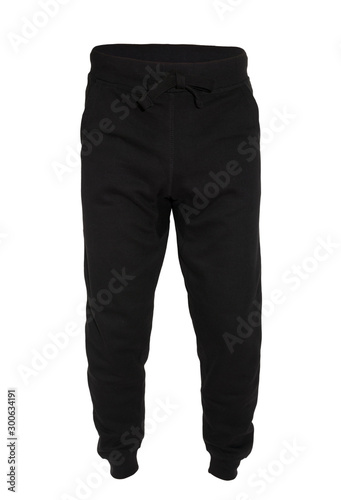 Blank training jogger pants color black front view on white background
