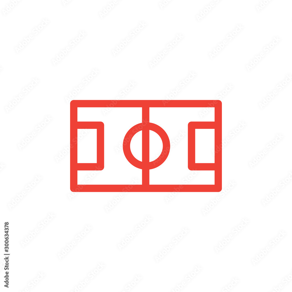 Football Field Red Icon On White Background. Red Flat Style Vector Illustration. Football Field Red Icon On White Background. Red Flat Style Vector Illustration.