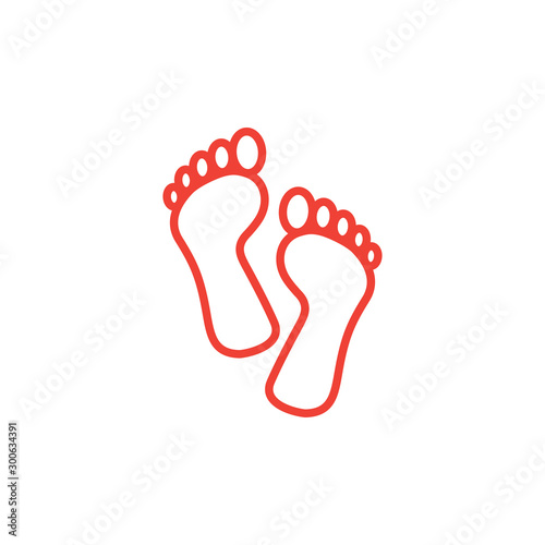 Footprint Line Red Icon On White Background. Red Flat Style Vector Illustration.