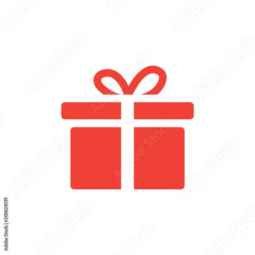 Gift Box Red Icon On White Background. Red Flat Style Vector Illustration.