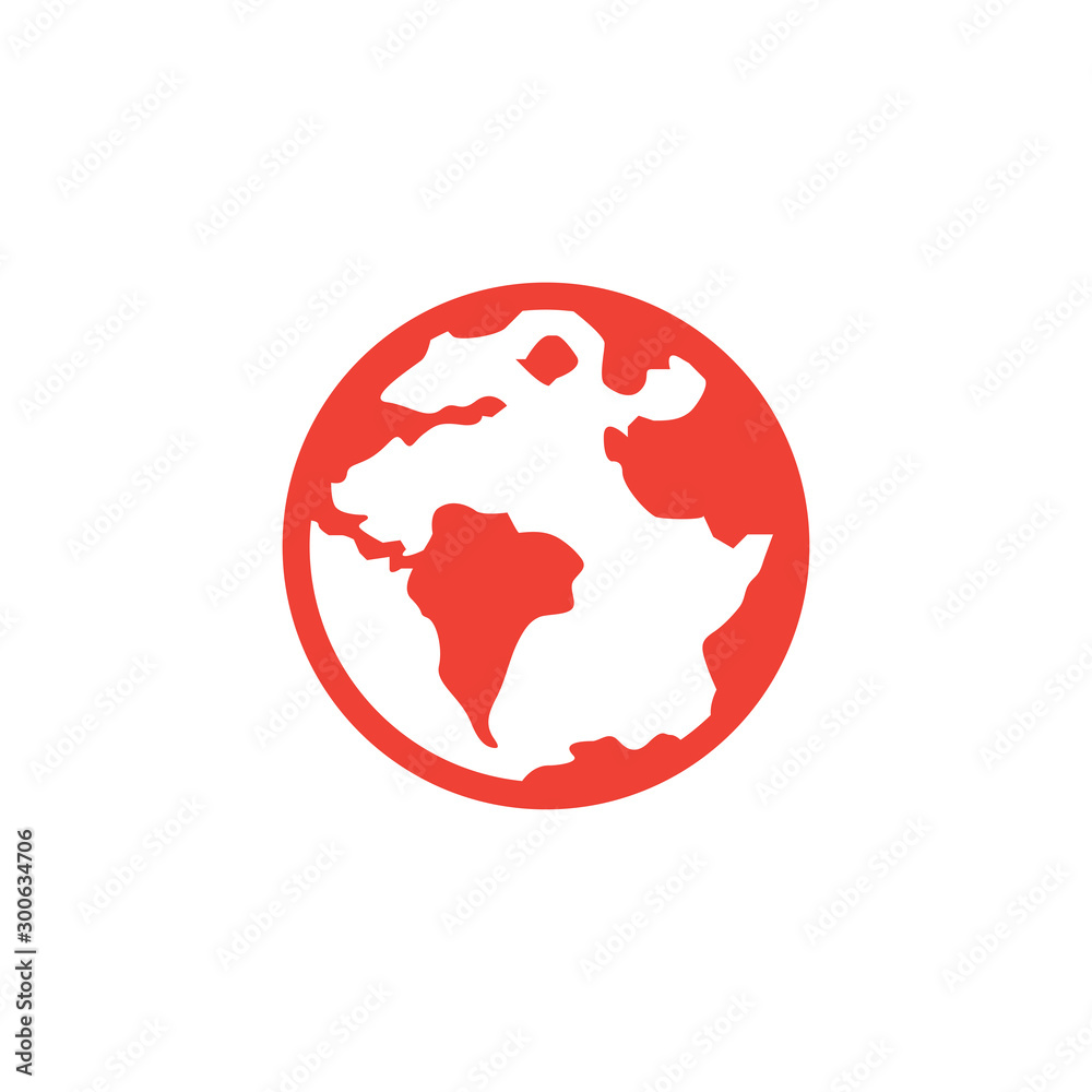 Globe Red Icon On White Background. Red Flat Style Vector Illustration. Globe Red Icon On White Background. Red Flat Style Vector Illustration.