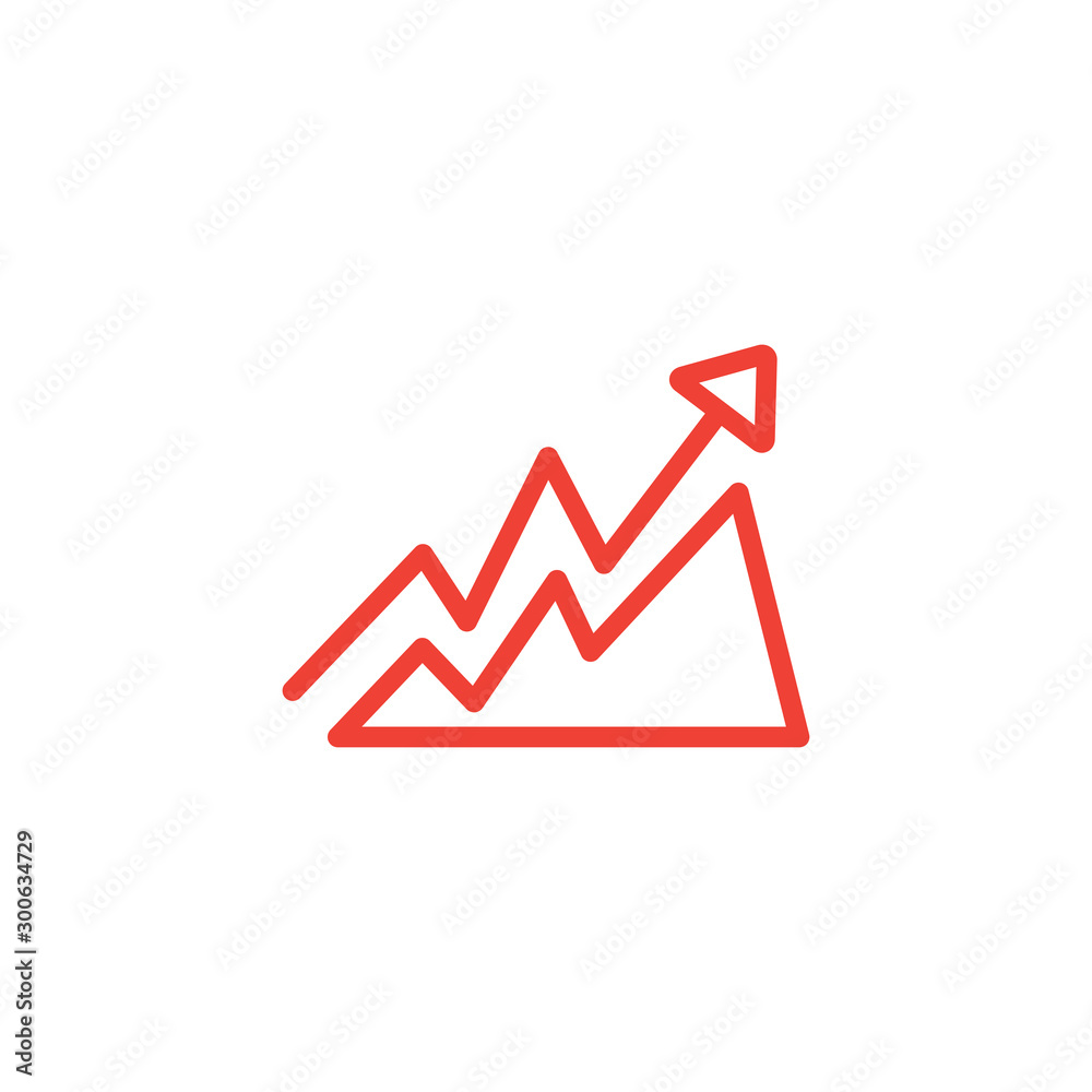 Growing Graph Line Red Icon On White Background. Red Flat Style Vector Illustration. Growing Graph Line Red Icon On White Background. Red Flat Style Vector Illustration.