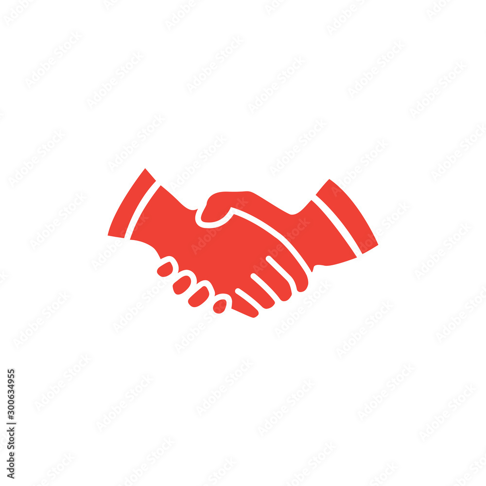 Handshake Red Icon On White Background. Red Flat Style Vector Illustration. Handshake Red Icon On White Background. Red Flat Style Vector Illustration.