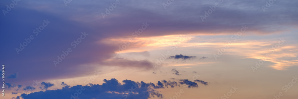 Sunset sky with clouds (wide background panorama).