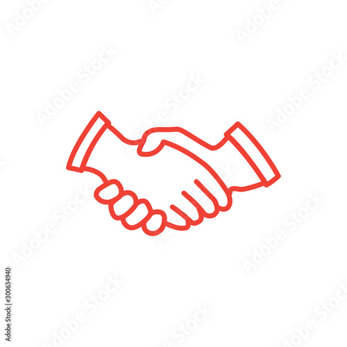 Handshake Line Red Icon On White Background. Red Flat Style Vector Illustration.