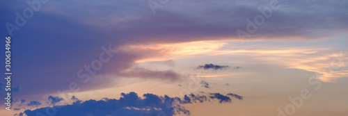 Sunset sky with clouds  wide background panorama .