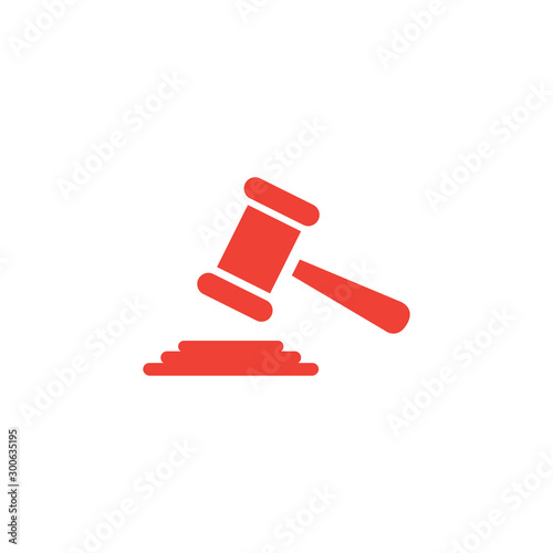 Justice Gavel Red Icon On White Background. Red Flat Style Vector Illustration.