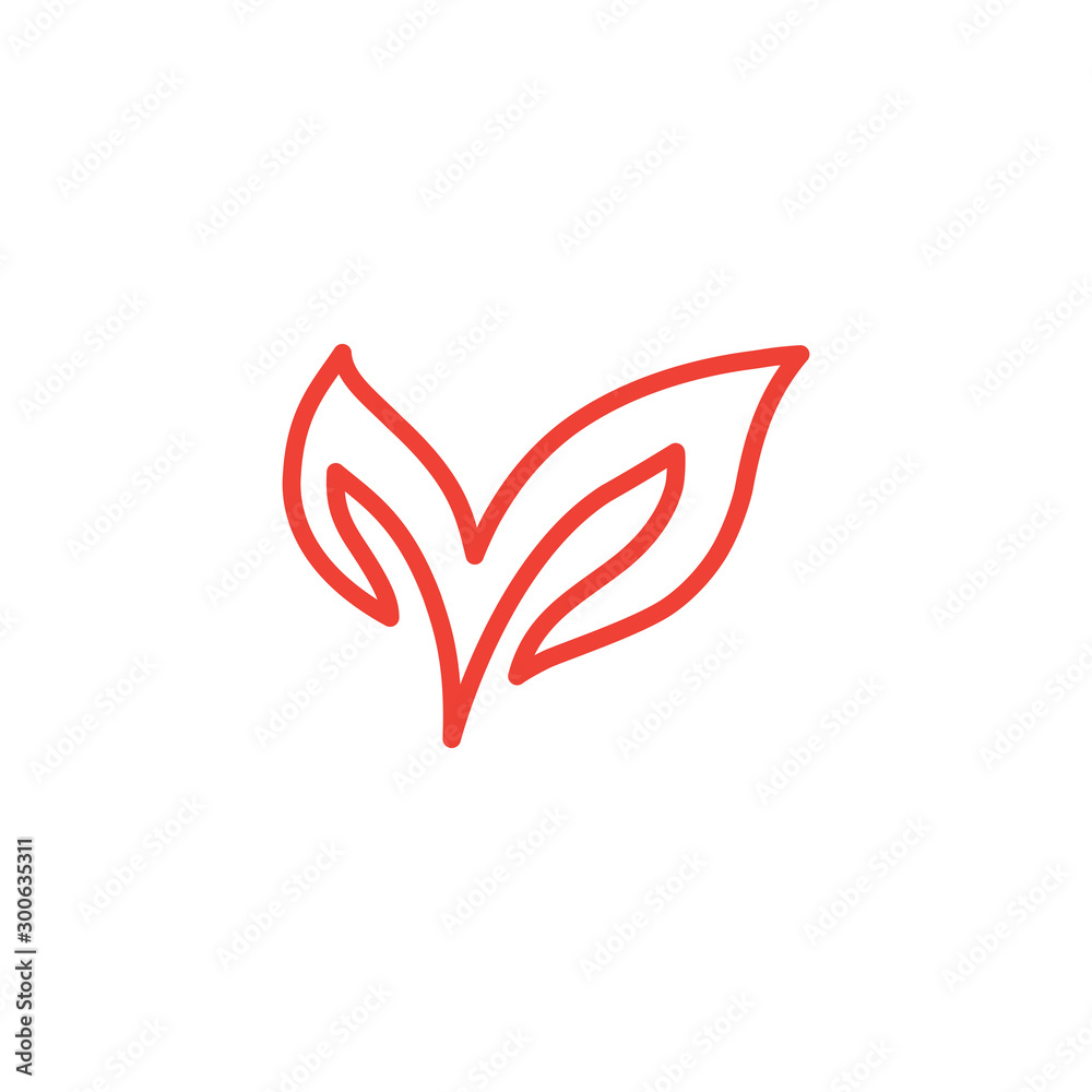 Leaf Line Red Icon On White Background. Red Flat Style Vector Illustration. Leaf Line Red Icon On White Background. Red Flat Style Vector Illustration.