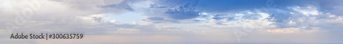 Blue morning sky with clouds (wide high resolution background panorama).