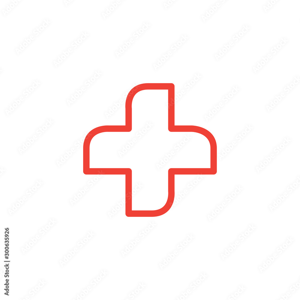 Medical Cross Line Red Icon On White Background. Red Flat Style Vector Illustration. Medical Cross Line Red Icon On White Background. Red Flat Style Vector Illustration.
