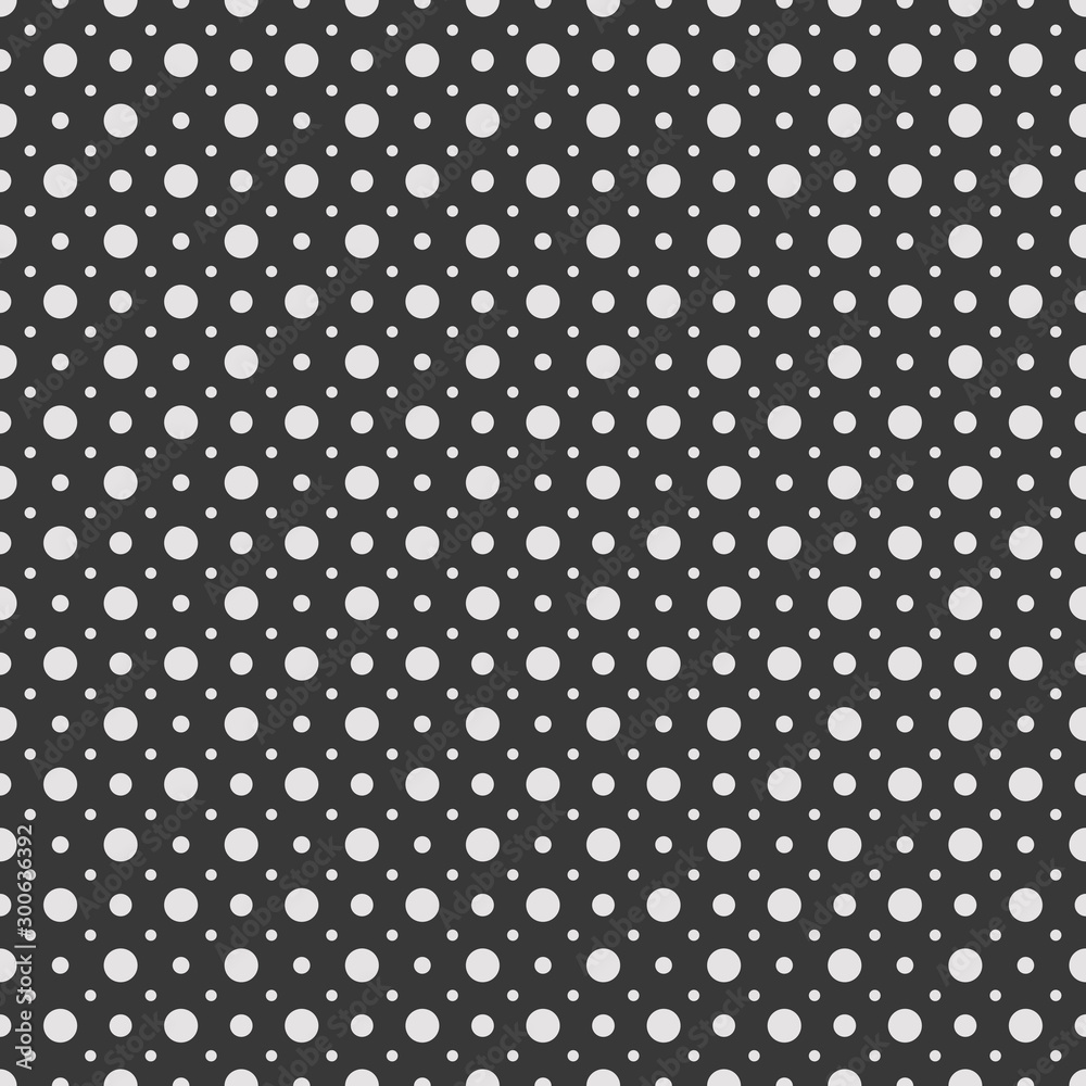 White circles and dots on a black background. Abstract seamless circles background. White circles and dots on a black background. Abstract seamless circles background.