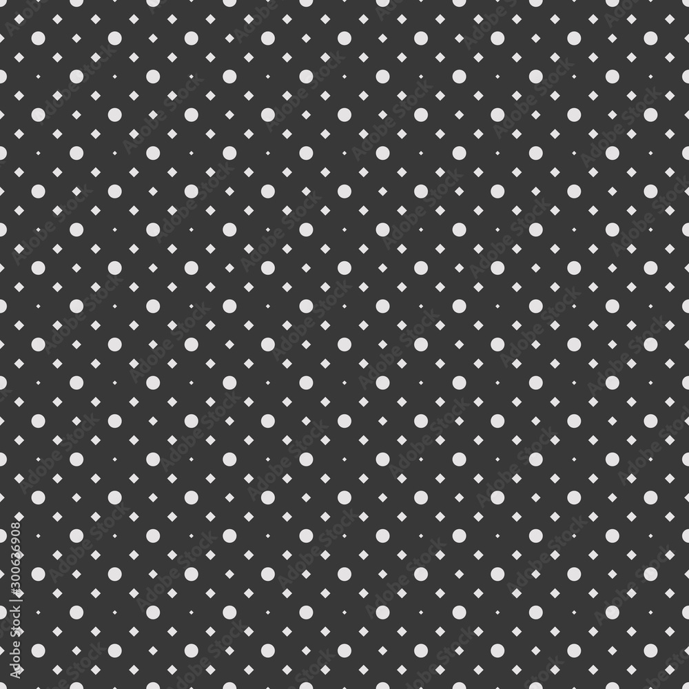 White circles and dots on a black background. Abstract seamless circles background. White circles and dots on a black background. Abstract seamless circles background.