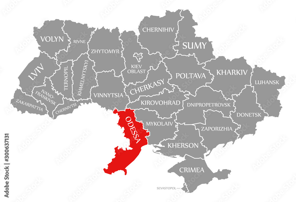 Odessa red highlighted in map of the Ukraine Stock Illustration Adobe
