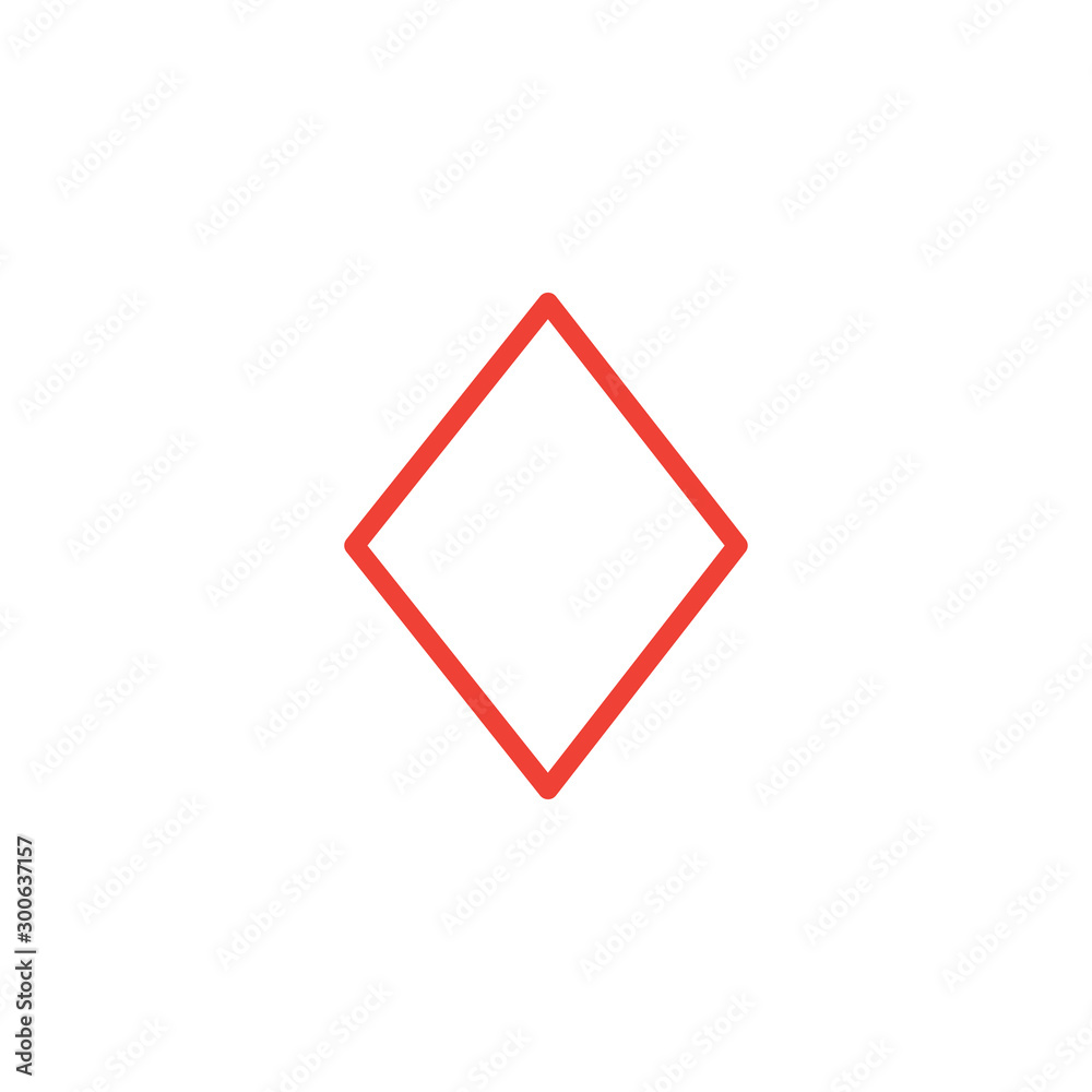 Playing Card Diamond Line Red Icon On White Background. Red Flat Style Vector Illustration. Playing Card Diamond Line Red Icon On White Background. Red Flat Style Vector Illustration.