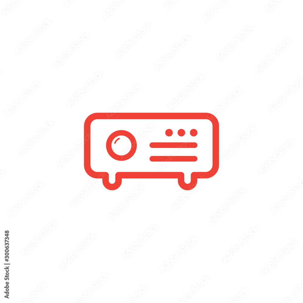 Projector Line Red Icon On White Background. Red Flat Style Vector Illustration. Projector Line Red Icon On White Background. Red Flat Style Vector Illustration.