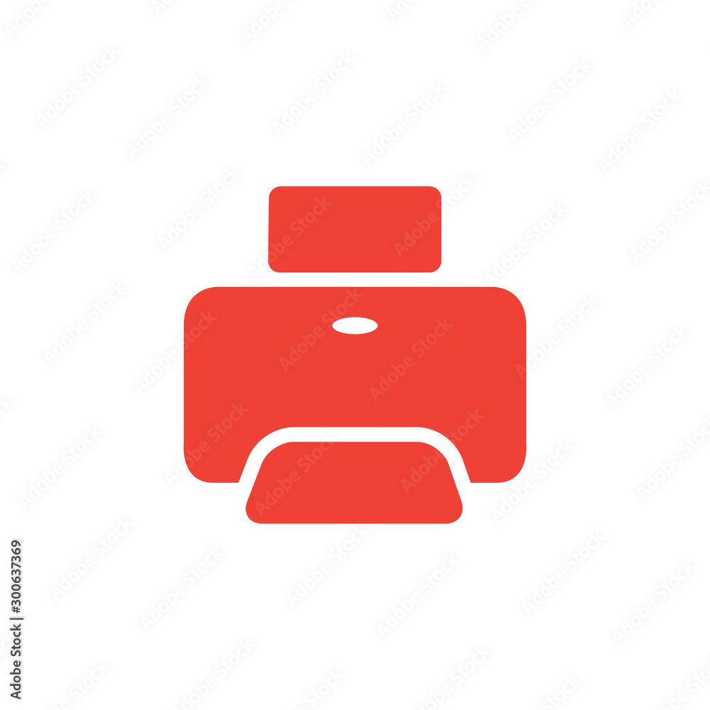 Printer Red Icon On White Background. Red Flat Style Vector Illustration. Printer Red Icon On White Background. Red Flat Style Vector Illustration.