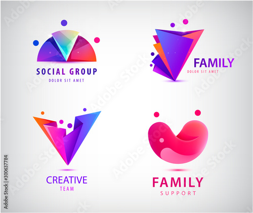 Vector set of men, people group, family logos. Child adoption logo collection and charitable foundations