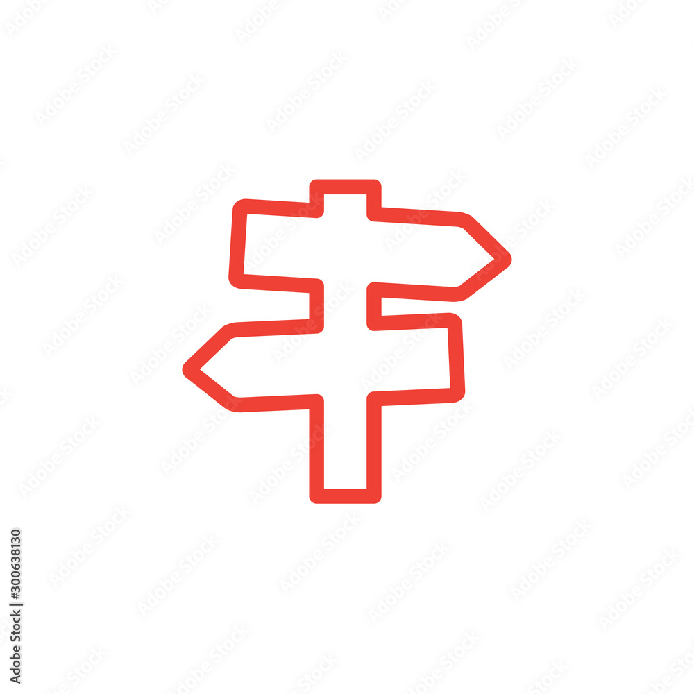 Fototapeta premium Signpost Line Red Icon On White Background. Red Flat Style Vector Illustration.