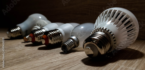 LED bulbs. A set of light bulbs. LED energy-saving light bulbs.
