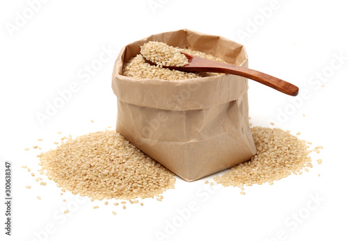 Brown Rice on white background photo