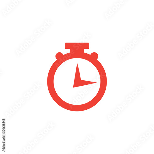 Stopwatch Red Icon On White Background. Red Flat Style Vector Illustration.