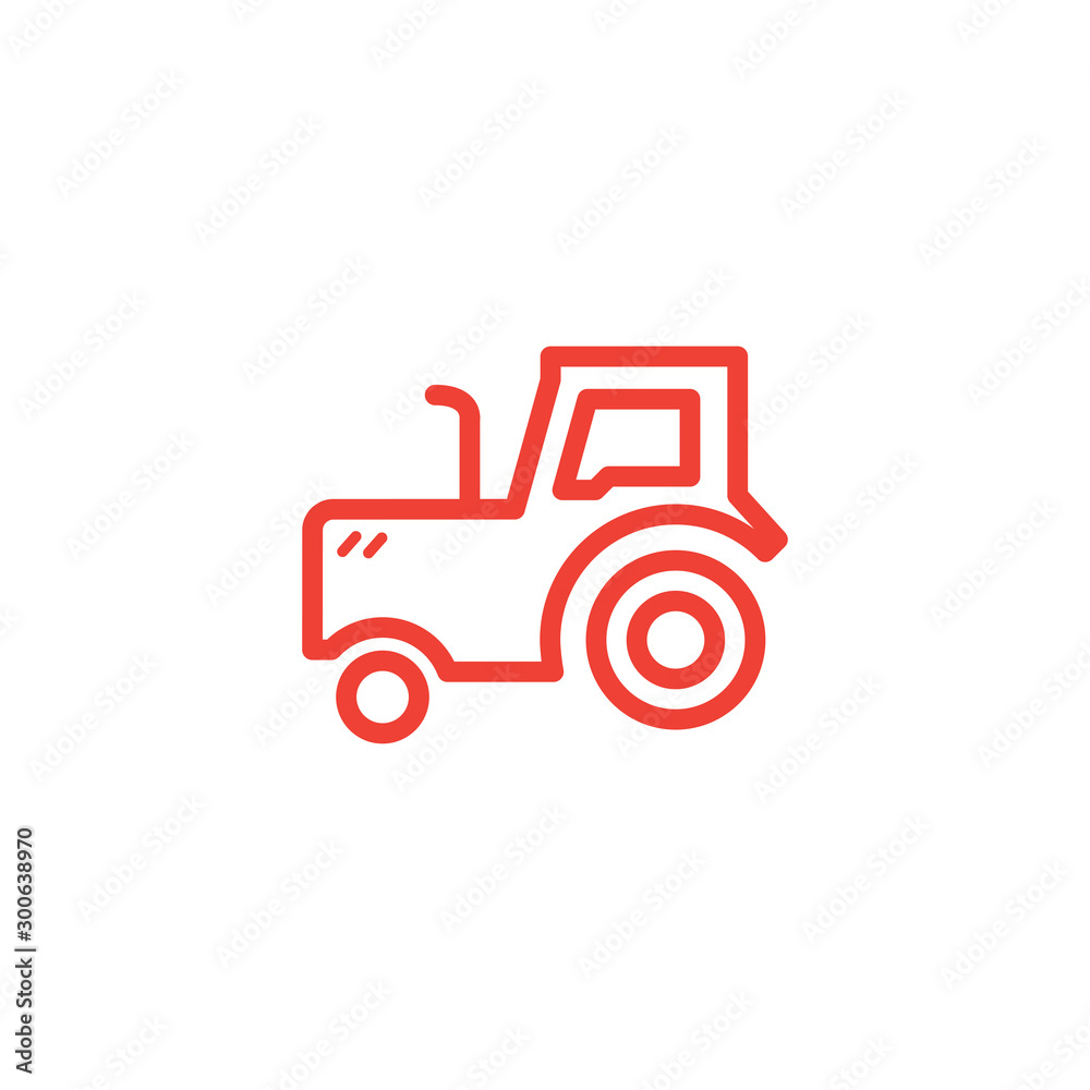 Tractor Line Red Icon On White Background. Red Flat Style Vector Illustration. Tractor Line Red Icon On White Background. Red Flat Style Vector Illustration.