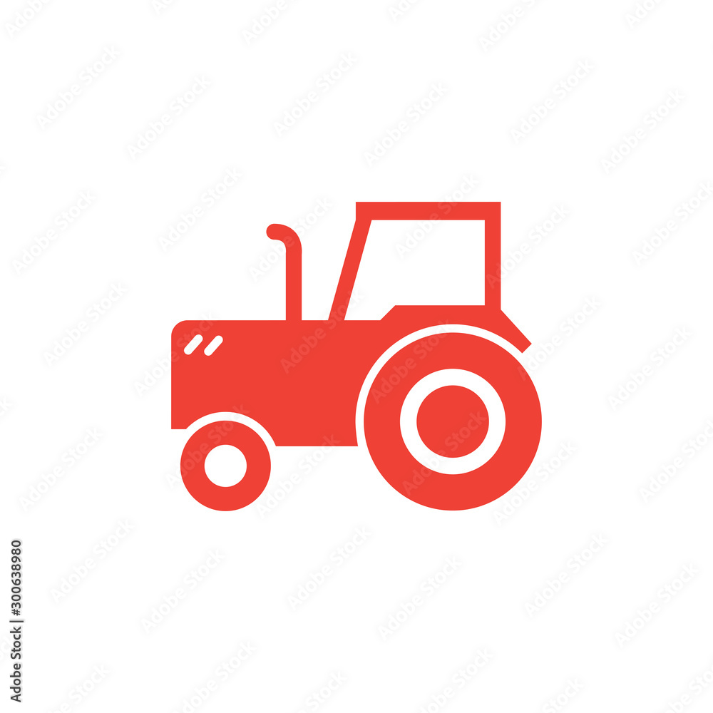 Tractor Red Icon On White Background. Red Flat Style Vector Illustration. Tractor Red Icon On White Background. Red Flat Style Vector Illustration.